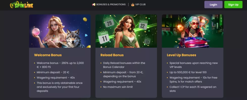 Spinline Casino Bonus 3600 Euro und 1100 Freispiele
